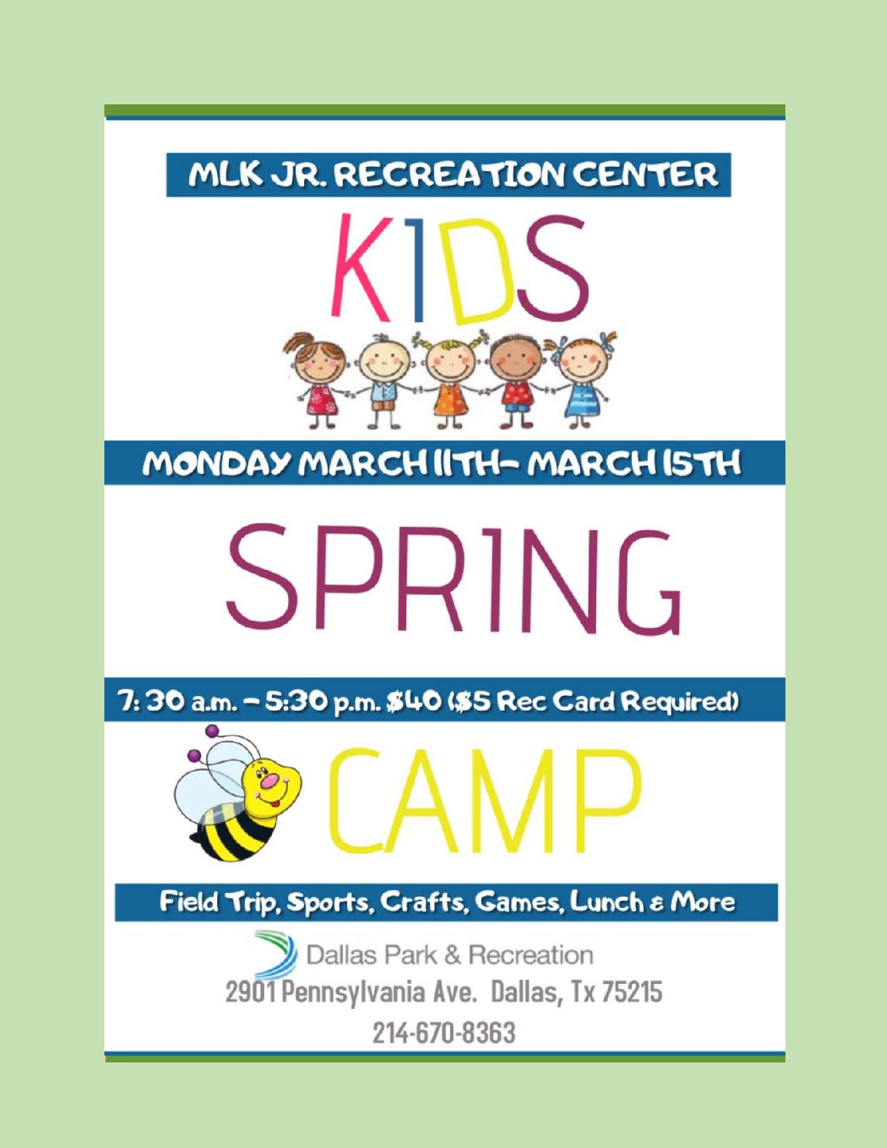 Kids Spring Camp (MLK Recreation Center) @ MLK, Jr. Recreation Center