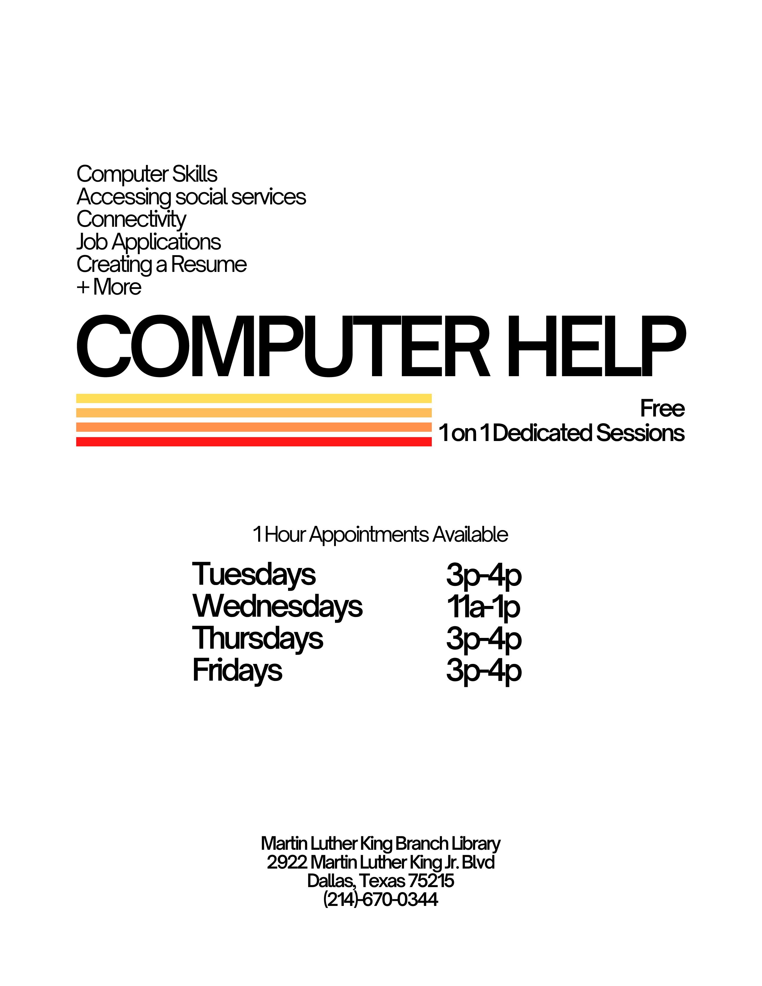 Free Computer Help (MLK Branch Library) @ MLK Branch Library