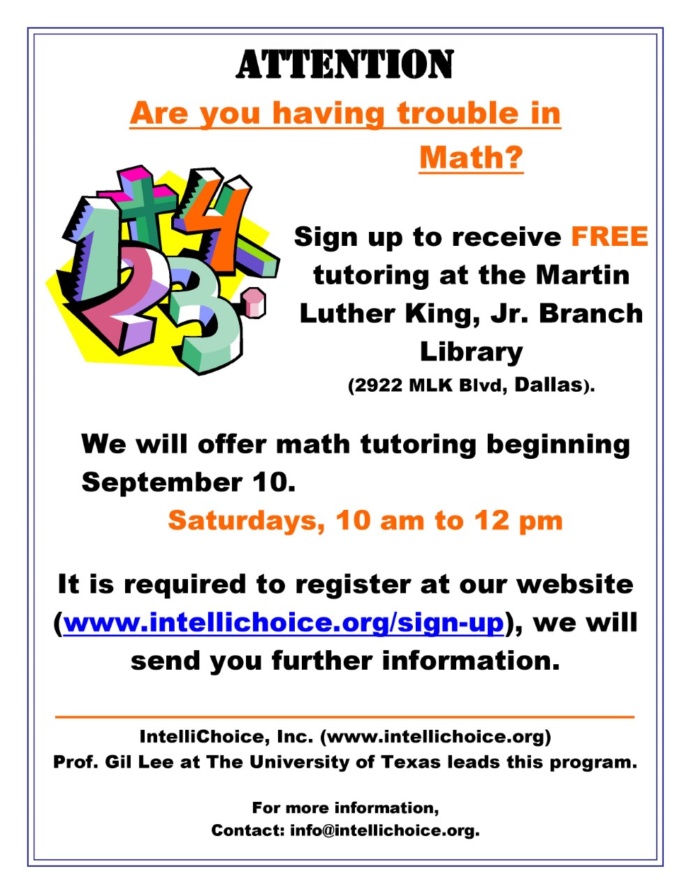 Free Math Tutoring K-12 (Every Saturday @ MLK Branch Library) @ MLK Branch Library